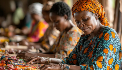 Community workshop with individuals from various cultures engaged in creative arts and crafts