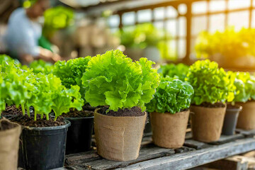 Wall Mural - Growing Lettuce in a greenhouse, Healthy vegetarian food.