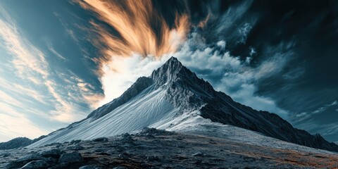 Swirling clouds Steep mountain peak Time-lapse of clo