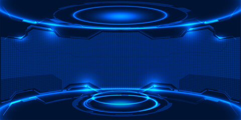 Wall Mural - vector illustrations of futuristic digital technology stage with glowing blue pedestal podium stage 
