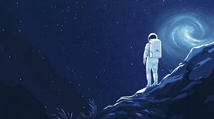 Wall Mural - astronaut on a hilltop gazing at a cosmic spiral