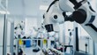 © aubriella - A robotic system conducting precision diagnostics on high-performance sports equipment in a clean sports lab, modern and specialized environment with a focus on sports technology, Sports style