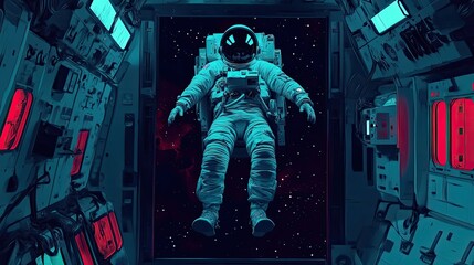 Wall Mural - astronaut floating in spacecraft doorway