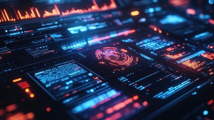 A futuristic user interface with a digital display of data and information.