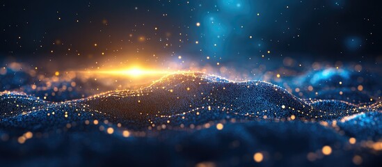 Wall Mural - digital landscape illuminated by glowing particles and abstract forms symbolizing data processing an