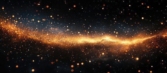 Wall Mural - Golden glittery cosmic background creating a celestial ambiance with bright orbs and star-like patterns against a deep black backdrop.