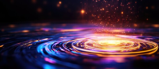 Wall Mural - neon circles and light waves in a black digital environment abstract technology concept for processi