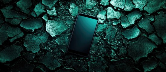 Aufkleber - Smartphone on cracked painted floor with dark textures ideal for showcasing technology aesthetics and design concepts in advertisements