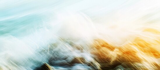 Poster - Vibrant sea waves crashing on a rocky shore captured in motion under the bright sun creating an abstract coastal landscape