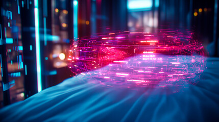 Wall Mural - futuristic technology concept with vibrant neon light effects