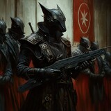 Mysterious Figures in Dark Fantasy: A Digital Painting of Armed Soldiers in Uniform