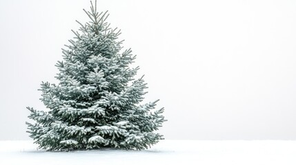 Poster - Snow-covered Christmas tree isolated on white background festive holiday decoration winter theme