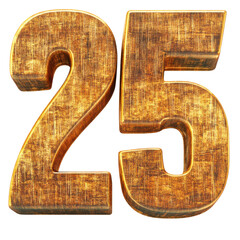 Golden Number 25 Anniversary Celebration Wood Texture 3D Render