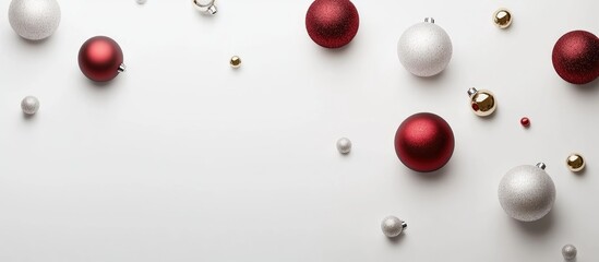 Aufkleber - Festive holiday ornaments in red white and gold arranged on a clean white background perfect for Christmas greeting card designs