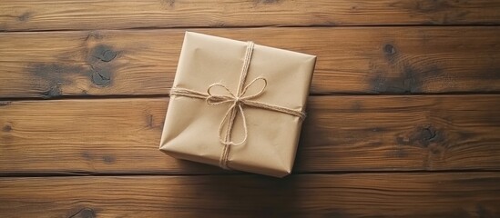 Aufkleber - Christmas gift box flat lay with rustic decor on wooden surface showcasing DIY creativity and holiday spirit ideal for seasonal themes.