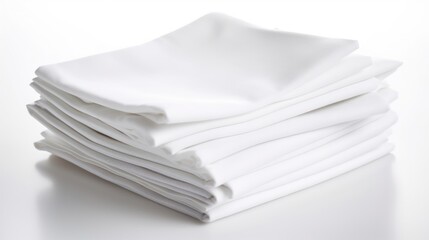 Poster - Stack of pristine white fabric napkins elegantly arranged against a minimalistic white background for a clean and sophisticated presentation.