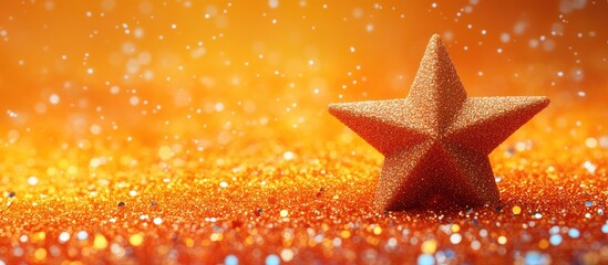 Aufkleber - Shimmering Christmas star on a vibrant orange glitter background for festive celebrations and holiday decorations