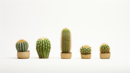 Fototapete - Variety of Potted Cacti Displayed Against a Clean White Background for Minimalist Home Decor and Plant Enthusiasts