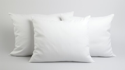 Aufkleber - White decorative pillows arranged in a minimalist style on a soft gray background perfect for bedding and interior design concepts