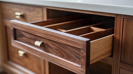 Canvas Print - Walnut Wood Cabinet Drawer Detail: Luxury Home Design