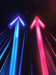 Wall Mural - two vibrant arrows, one bold red and the other striking blue, point upwards, symbolizing contrasting