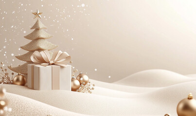 Sticker - Beige color. christmas background with gift box and snowflakes