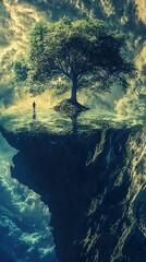 Poster - Solitary Figure on a Floating Island: A Surreal Landscape