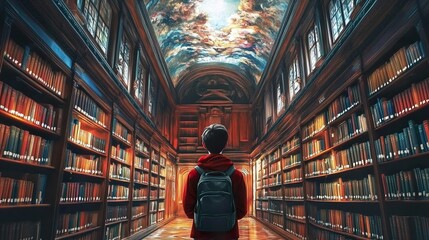 Canvas Print - A Grand Library: Exploring the Majesty of Knowledge