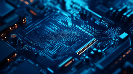 Wall Mural - abstract computer technology, blue background banner. future business technology. modern concept. ci