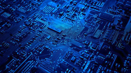 Wall Mural - abstract computer technology, blue background banner. future business technology. modern concept. ci