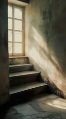 Poster - Sunlit Stone Steps: A Vintage Building Interior