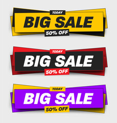 Wall Mural - vector illustration of colorful geometric banner for advertising 50% discount, big sale.