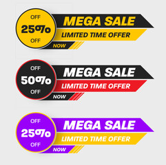 Wall Mural - vector illustration of colorful geometric banner for advertising mega sale, 25.50% discount, limited