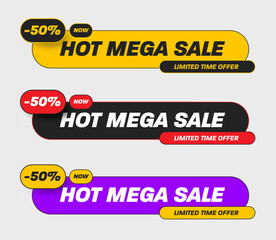 Wall Mural - vector illustration of geometric rounded banner for advertising mega hot sale, 50% discount, colorfu
