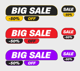 Wall Mural - vector geometric banner template for big sale, 50% discount, colorful flyers set with promotion.