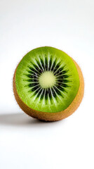 Wall Mural - A vibrant, sliced kiwi showcasing its green flesh and unique texture, emphasizing its refreshing and nutritious qualities.