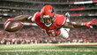 © Anoo - Dynamic American football player dives for a ball in a bustling stadium under bright lights, capturing the intensity of the game