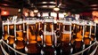 © Kartik - Selective focus of beer bottles with bubbles, panoramic shot