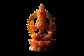 Hindu Cosmos Maha Laxshmi toy decoration isolated on black gradient background copy space