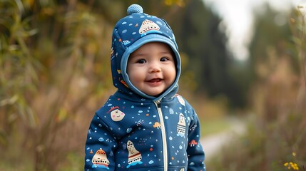 A trendy blue baby hoodie with fun designs