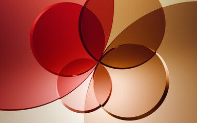 Wall Mural - glass transparent cylinders shapes with colorful red and yellow gold gradient light, abstract backgr