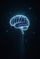 Aufkleber - Artistic rendering of a neural network as a floating, digital brain outlined with illuminated circuits
