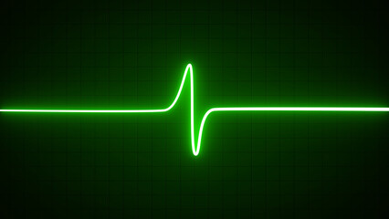 Wall Mural - Glowing green neon color heartbeat rate and pulse on a green grid background, seamless and loop motion. Heart pulse graphic. Neon heartbeat cardiogram