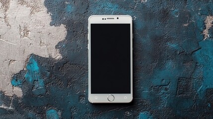 Modern flat lay of a smartphone with a blank screen