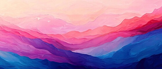 Wall Mural - a stunning abstract landscape featuring vibrant waves of pink and blue hues, evoking calm and sereni