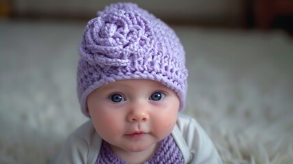 Wall Mural - A trendy lavender baby hat with adorable accents