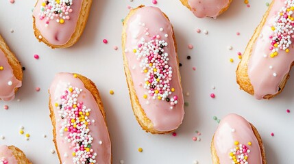 Wall Mural - assortement of delectable eclairs topped with pink raspberry topping