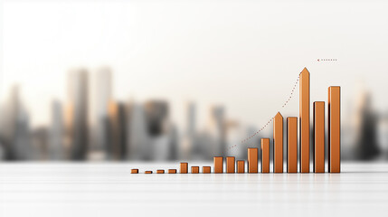 Aufkleber - Rising bar graph against blurred city skyline, symbolizing growth
