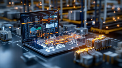 Leinwandbilder - Advanced technology in logistics management with digital interface