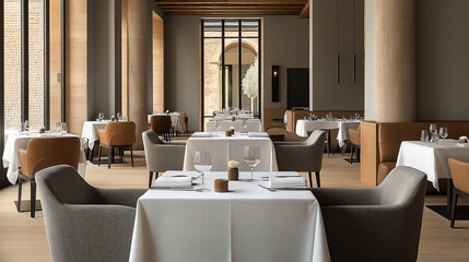 Aufkleber - Elegant restaurant interior with modern decor and table settings